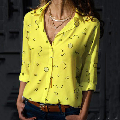 

Starmoon Womens Fashion Casual Long Sleeve Botton Chiffon Print Shirt V Neck Blouses