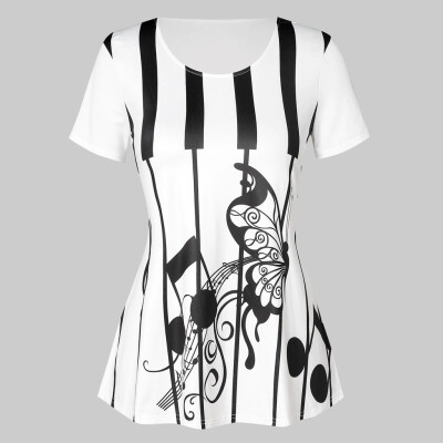 

Nomeni Large Size Women Butterfly Musical Note Shirt Sleeveless Casual Tops Blouse