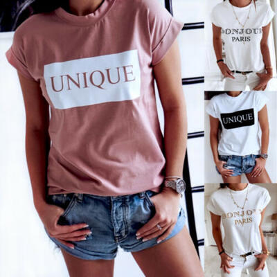 

UK Summer Women Casual Loose Tops Blouse Ladies Short Sleeve T-Shirt Fashion