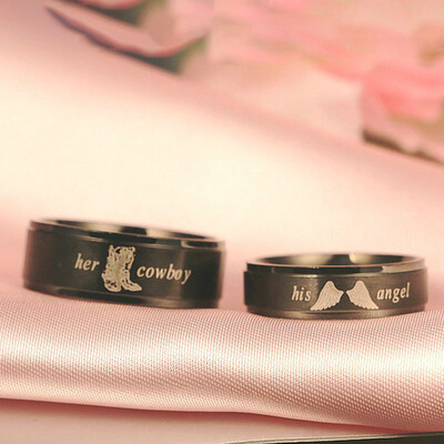 

Stainless Steel Wedding Band Rings Couple Jewelry Letter His Angel Her Cowboy for Women Men