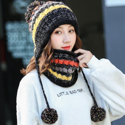 

New Fashion Women Girls Thicken Crochet Winter Warm Hats Scarf set Outdoor Ski Wool Beanie Caps