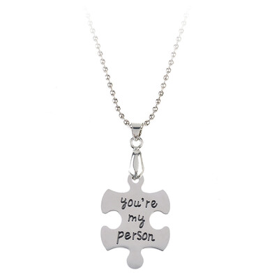 

Geometry Puzzle Pendant English Letters Necklace Necklace Fashion Couple Friendship Silver Color Pendant Necklace