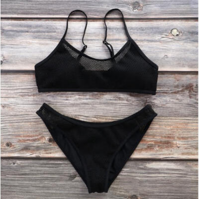 

Women Swimwear Sportwear Summer Push Up Padded Bra Fishnet Patchwork Swimsuits Bathing Suits