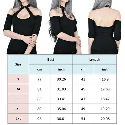 

Women Gothic Tops Cold Shoulder Halter Neck Chain Punk Crop Vest Top Shirts