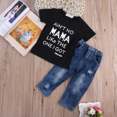

Newborn Toddler Kids Boys Clothes T Shirt Tee Top Long Denim Pants Outfits Set