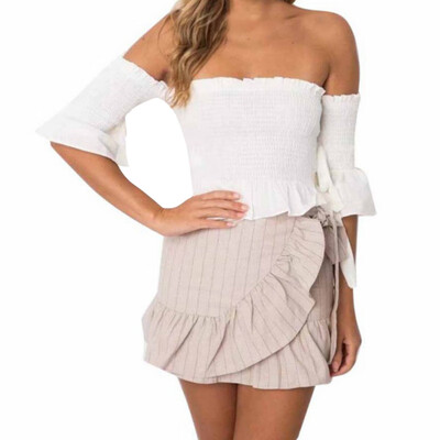 

WomenS Casual Stretch Female Summer Strapless Trumpet Sleeves Shirt Girl