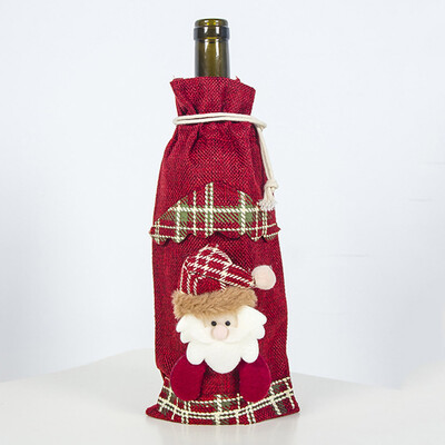 

Red Wine Bottle Cover Bags Snowman Santa Claus Christmas Decoration Sequins Xmas
