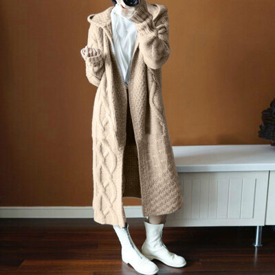 

〖Follure〗Women Winter Hoodied Outwear Umbilical Twist Knitted Cardigan Sweater