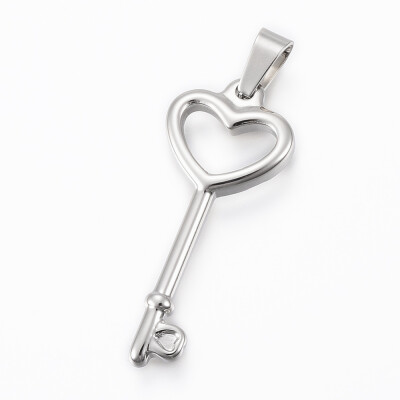 

304 Stainless Steel Pendants Key Stainless Steel Color 36x15x3mm Hole 7x35mm