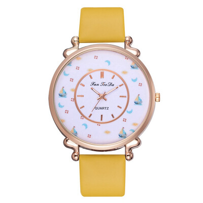 

Fashion Alloy PU Strap Casual Leather Mirror Quartz Watches Women Watch