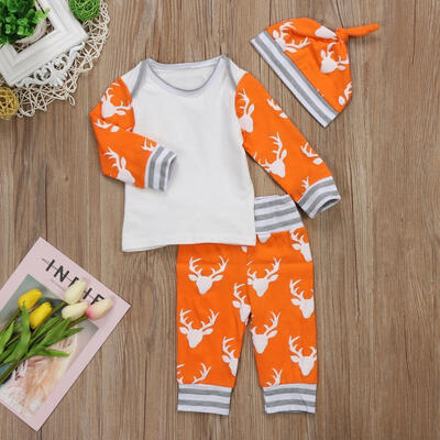 

0-18M Newborn Baby Boy Girl Deer Outfits Clothes Tops Pants Hat 3PCS Auutmn Set