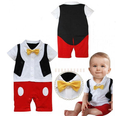 

Baby Boy Bow Ties Mickey Mouse Photo Props Rompers Jumpsuit Onesie Outfits Set