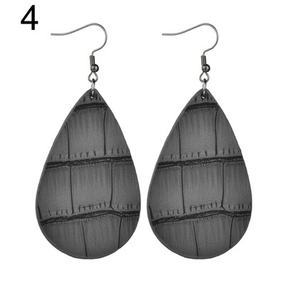 

Fashion Women Faux Embossed Leather Waterdrop Pendant Long Dangle Hook Earrings
