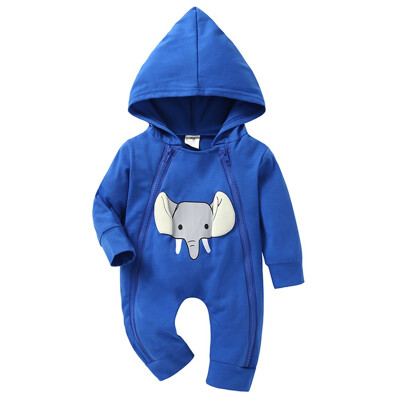 

2018 New Autumn Winter Cotton Infant Baby Elephant Print Zipper Clothes Baby Jumpsuit Double Zipper Childrens Romper