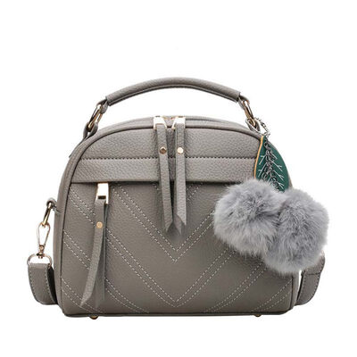 

Solid Color Pompom Leaf Pendant Faux Leather Women Tote Crossbody Shoulder Bag