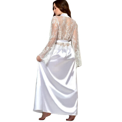 

Toponeto Women Nightdress Silk Satin Lace Lingerie Pajama Kimono Sleepwear Long Robe Gow