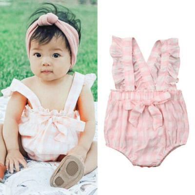 

US Newborn Infant Baby Girl Clothes Sleeveless Plaids Romper Outfit Summer 0-18M