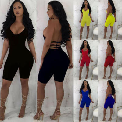 

SUNSIOM Jumpsuit Party Trousers Sleeveless V-Neck Women Romper Bodycon Playsuit Clubwear