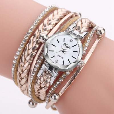 

Off-the-shelf fashion popular hand-woven PU winding fashion watch trend rhinestone ladies watch