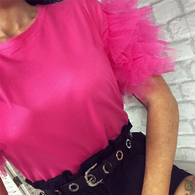 

Women Ladies Frill Tulle Tiers Mesh Sleeve Summer Fashion Cotton T-Shirt Top New