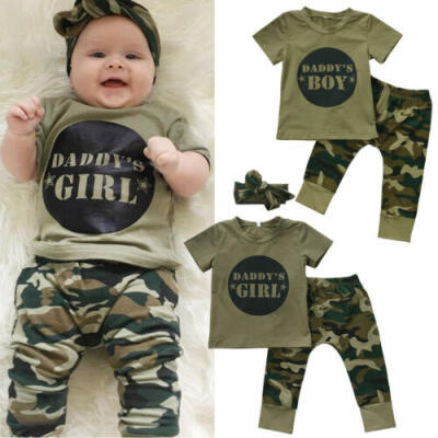 

USA Newborn Baby Boy Girls Camo T-shirt Tops Long Pants Outfits Set Clothes 2Pcs