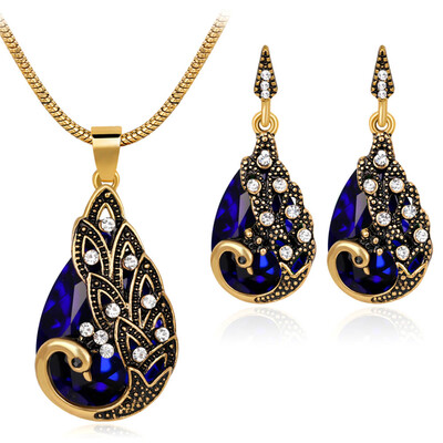 

Women Fashion Drop Necklace&Drop Earrings Set Crystal Jewelry