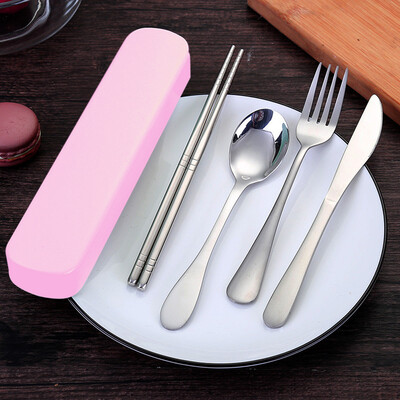 

Siaonvr 4 Pcs Portable Chopsticks Fork Spoon Travel Cutlery Set Portable Travel Silverwa