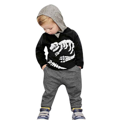 

Toddler Kids Baby Girls Boys Dinosaur Bones Clothes Set Hooded TopsPants Outfit