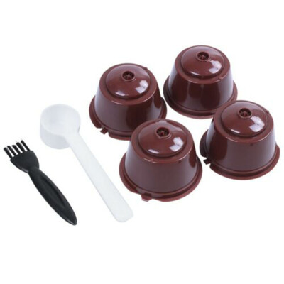 

4pcs Refillable Reusable Coffee Capsules Filter With Spoon Brush For Dolce Gusto