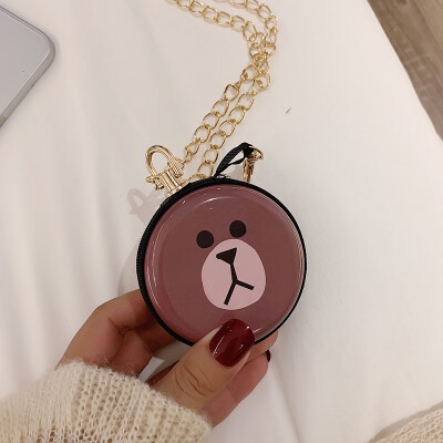 

2019 new cute hard shell mini coin purse cartoon small yellow chicken round bag super cute Doraemon chain bag