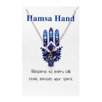 

1PC White Card Turkish Crystal Evil Eye Hand Hamsa Pendant Necklace Women Gold Color Link Chain Clavicle NecklaceLucky Jewelry