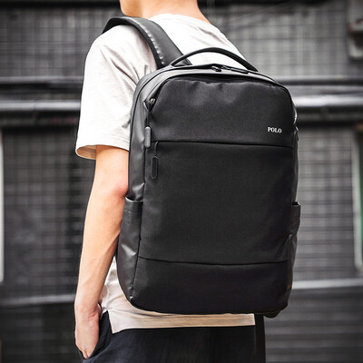 

POLO mens backpack multi-function backpack fashion casual large capacity mens bag can be loaded 156-inch computer bag GN090781 black