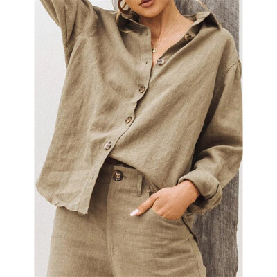 

Womens Casaul Lapel Long Sleeve Button Down Loose Shirts T-shirt Tops Plus Size