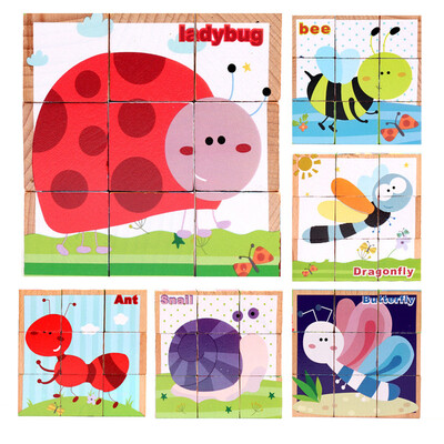

Gotoamei Children Wooden 9 Blocks Six Sides Building Blocks Dimensional Puzzle