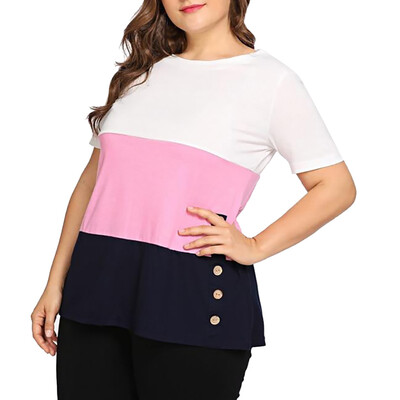 

Roseonmyhand Women Casual O-Neck Solid Short Sleeve Plus Size Tops Loose T-Shirt Blouse