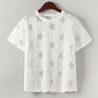 

Starmoon Womens Sexy Perspective Five-pointed Star T-shirt Top