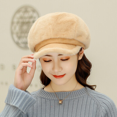 

2019 new ladies mink velvet cap warm Korean version of Joker leisure solid color fashion berets in autumn&winter