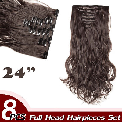

Full Head Clip Synthetic in Hair Extensions 8 Piece 18 Clips Hairpiece Long Wave Curly Straight for Women