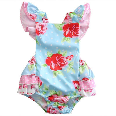 

Cute Newborn Infant Baby Girls Flower Printl Ruffle Sleeveless Bodysuit Romper Jumpsuit Outfit Clothes
