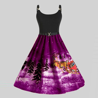 

Tailored Womens Fashion Straps Vintage Santa Claus Snowflake Print Christmas Dress