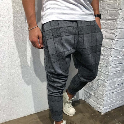

2019 Men&39S Square Plaid Print Casual Loose Pants Gradient Fashion Harem Trousers Male
