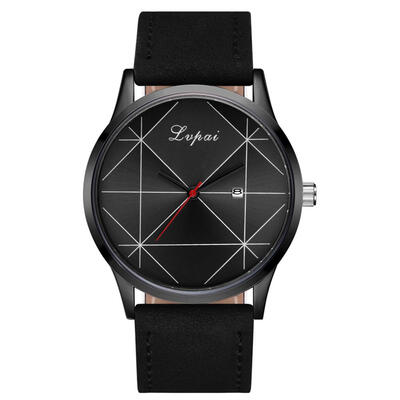 

Lvpai Geometric Print Dial Quartz Watch Men Leather Strap Analog Wristwatch