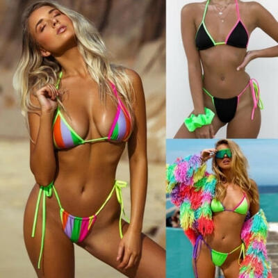 

2019 Summer Women Sexy Push up Color matching Bandage Bikini Set Beach Swimwear Triangle Swimsuit