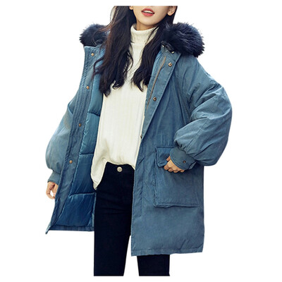 

Toponeto Women Fashion Outerwear Long Cotton-padded Jackets Pocket Faux Fur Hooded Coats