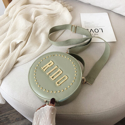 

2019 new fashion letter handbag personality rivet shoulder Messenger bag female casual simple wild small round bag