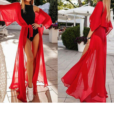 

Women Chiffon Kimono Beach Cardigan Bikini Cover Up Wrap Beachwear Long Dress