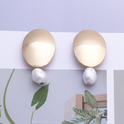 

EK575 European Geometric Irregular Metal Imitation Pearl Drop Earrings for Women Jewelry Punk Simple Statement Mujer Pendientes