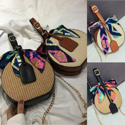 

Women Summer Round Straw Shoulder Bags Rattan Bag Woven Beach Crossbody Tote US