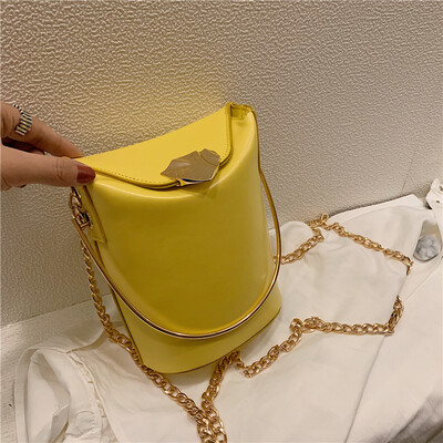 

Small Cute Bucket Women Handbag 2019 New Yellow Messenger Bag Metal Handle Tote Bag Famous Brand Designer Crossbody Shoulder Bag
