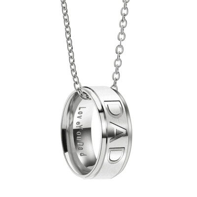 

Titanium Steel MOM DAD Ring Pendant Necklace Carved Letters Love Your Mom Gift